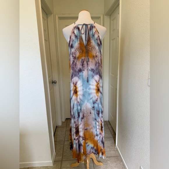 YBF Sheer Bohemian 70’s Whimsical Tie Dye Acid Wash Handcrafted Couture Dress - Picture 3 of 6